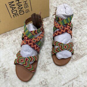 laidbacklondon Sandals Womens Size 7.5 Brown Lauri Flat Beaded Gladiator EU 38